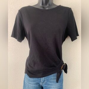 Chico's Black Tee Size M (1) Short Sleeve Faux-Tortoiseshell O-Ring Cotton Retro